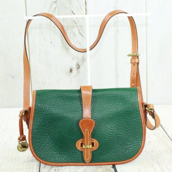 Dooney & Bourke Handbags - Dooney & Bourke Green Brown Leather Purse Flap Cro